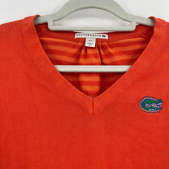 Cutter & Buck Gators Men Sweater Sz S Orange Stripe Preppy Tailgate Florida Fall - Picture 2 of 16